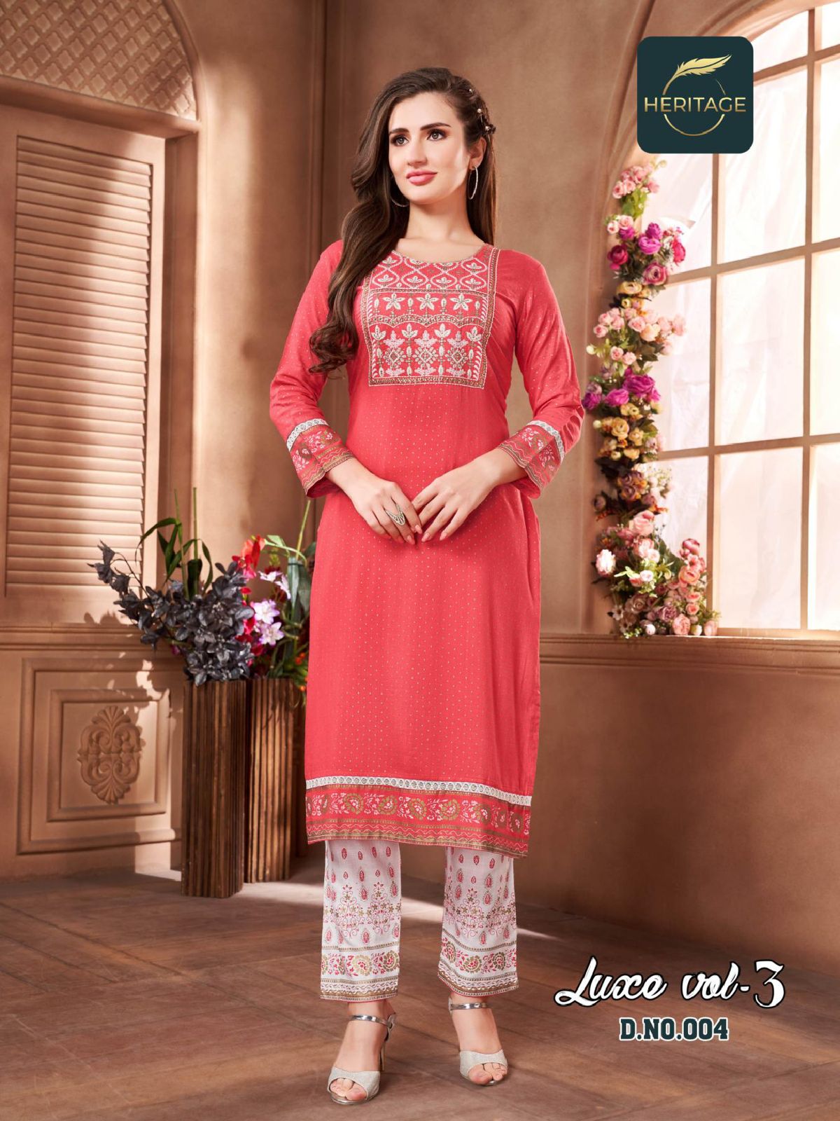 Heritage Luxe 3 Designer Printed Wholesale Kurti With Bottom